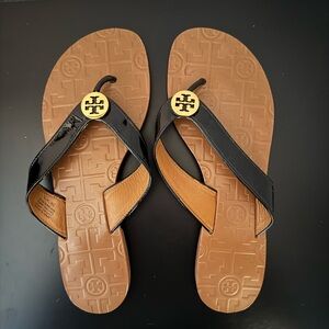 Tory Burch Black and Tan Flip Flops